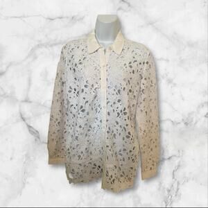Banana Republic Classic Women’s Ivory Lace Button Down Shirt Classic Fit M